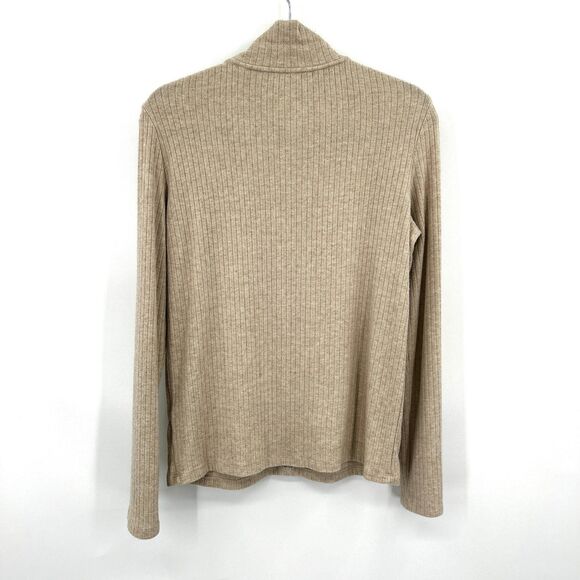 VINCE Women's Beige Cream Ribbed Knit 1/4 Zip Mock Neck Sweater Top Size Large - Picture 4 of 9